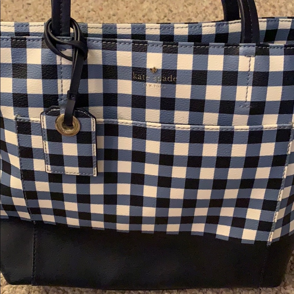 Kate Spade - blue & white checkered tote
